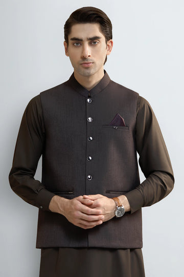 C-Brown Shalwar Kameez with Waistcoat