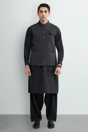 D-Grey Shalwar Kameez with Waistcoat
