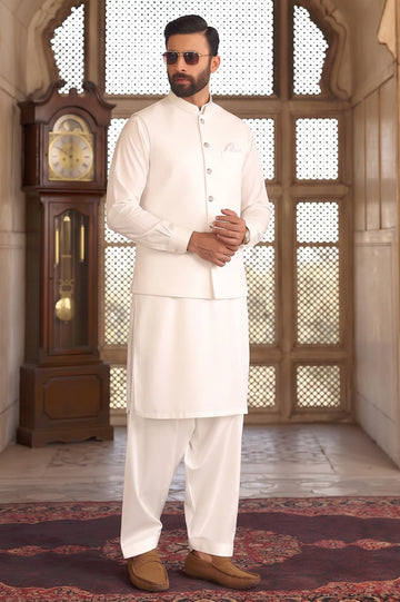 Cream Shalwar Kameez with Waistcoat