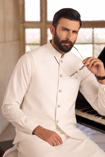 Cream Shalwar Kameez with Waistcoat