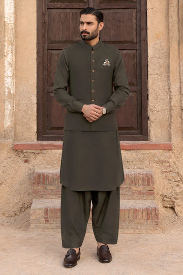 Dark Brown Shalwar Kameez with Waistcoat