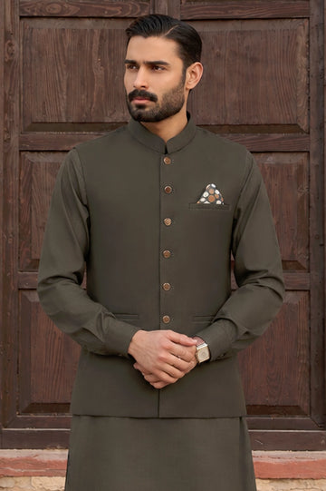 Dark Brown Shalwar Kameez with Waistcoat