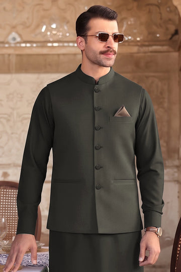 Dark Green Shalwar Kameez with Waistcoat