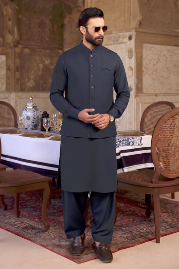 Navy Blue Shalwar Kameez with Waistcoat