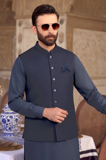 Navy Blue Shalwar Kameez with Waistcoat