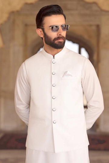 Off White Shalwar Kameez with Waistcoat