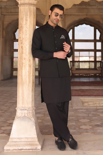 Black Shalwar Kameez with Waistcoat
