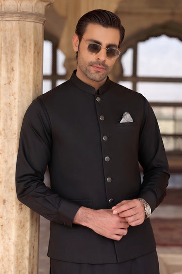 Black Shalwar Kameez with Waistcoat