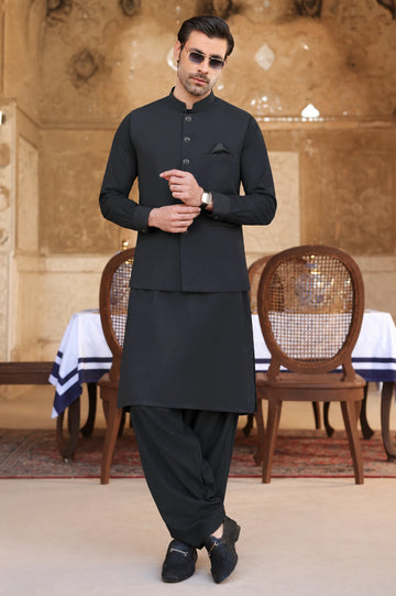 Dark Grey Shalwar Kameez with Waistcoat