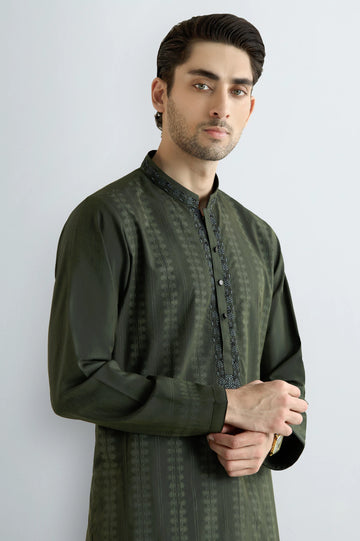 Olive Green Wash & Wear Kurta Pajama