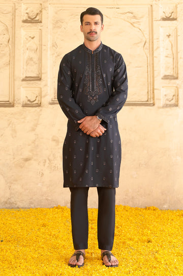 Navy Blue Wash & Wear Kurta Pajama