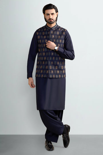 Navy Blue Shalwar Kameez With Waistcoat