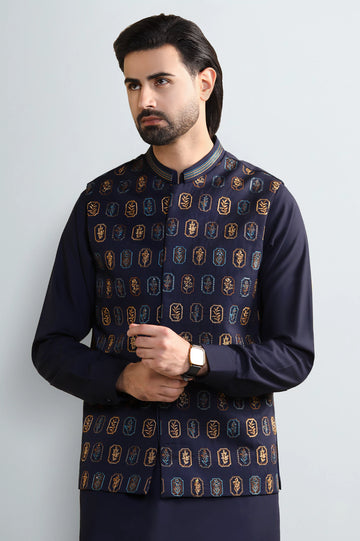 Navy Blue Shalwar Kameez With Waistcoat
