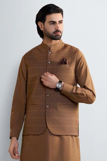 Light Brown Shalwar Kameez With Waistcoat