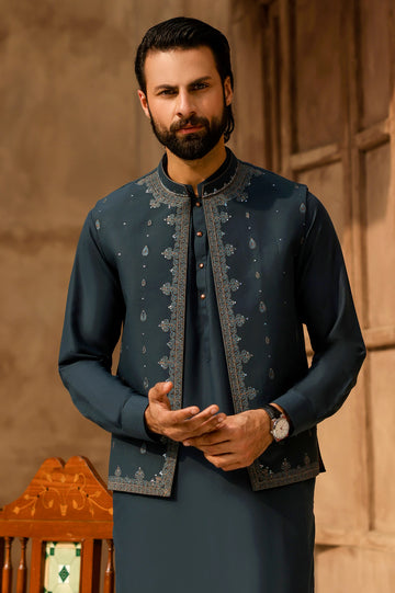 Teal Green Shalwar Kameez with Waistcoat