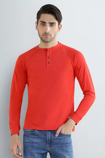 Red Full Sleeves Henley T-Shirt