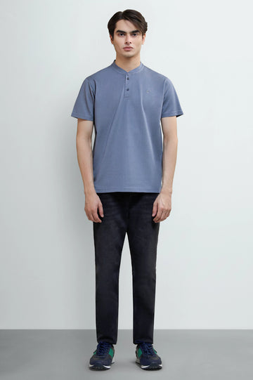 Men's Charcoal Band-Collar Henley T-Shirt