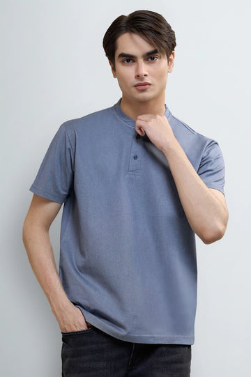 Men's Charcoal Band-Collar Henley T-Shirt