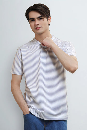 Men's Striped Short-Sleeve Henley Shirt