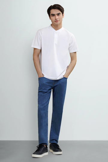 Men's White Mandarin Collar Henley T-Shirt