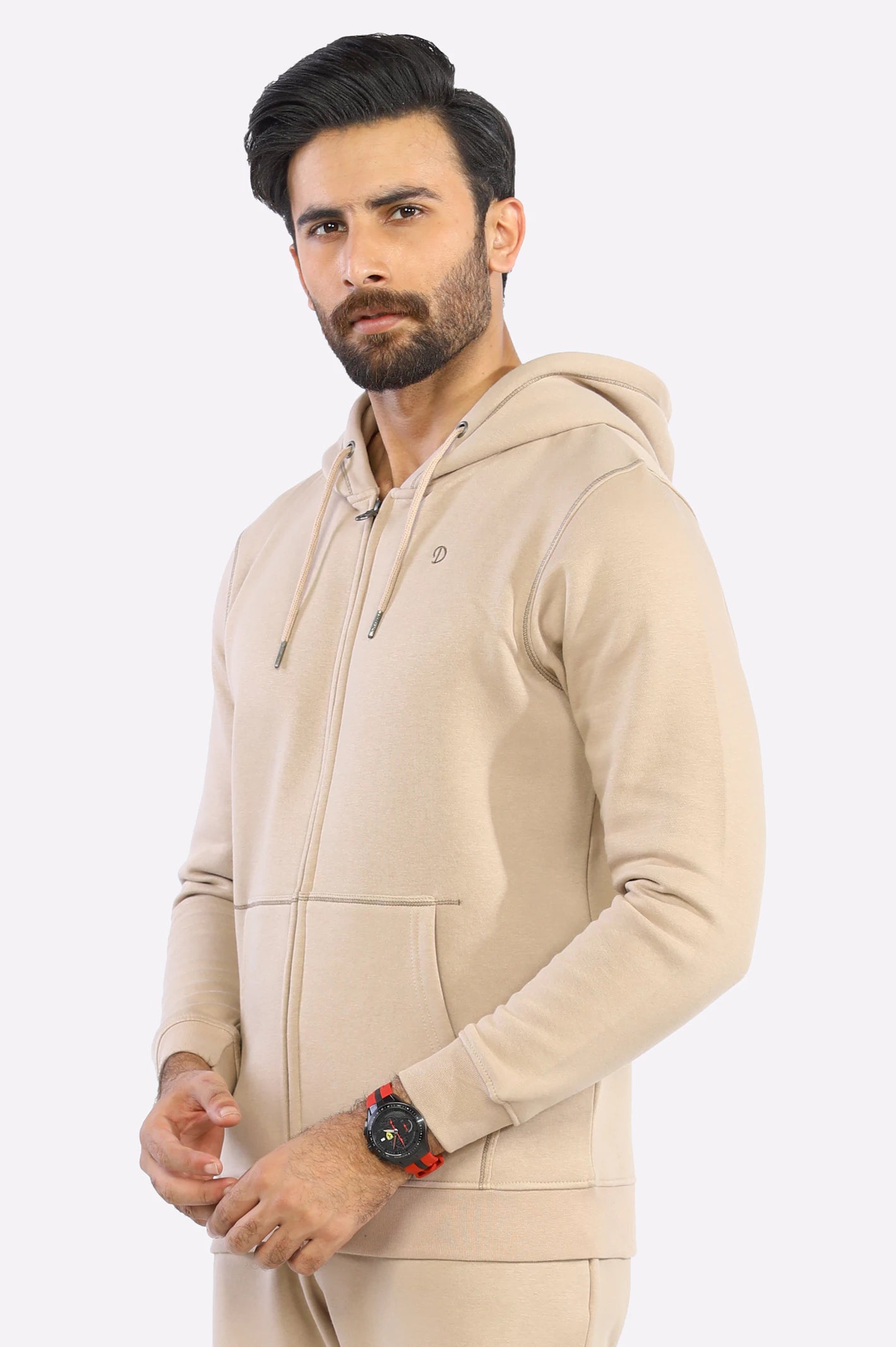 Mens Beige Zipper Hoodie