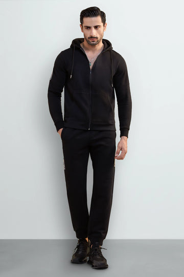 Men's Black Solid Zip-Up Hoodie