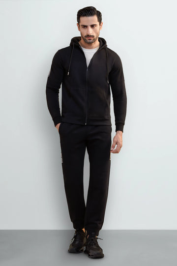 Men's Black Solid Zip-Up Hoodie