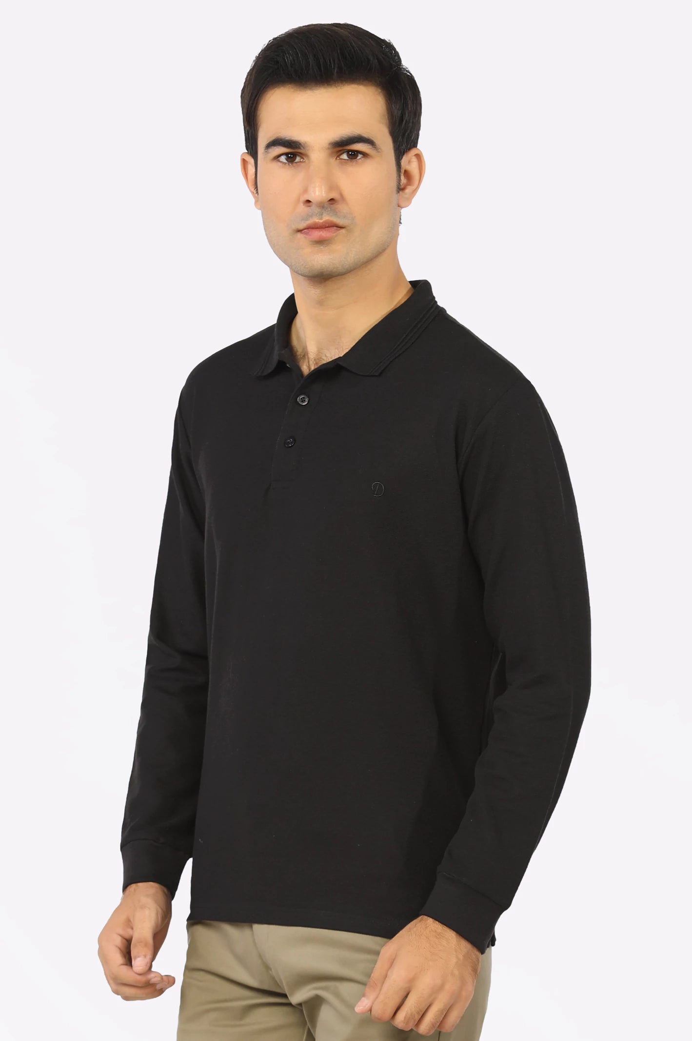Long sleeve black polo shirt online