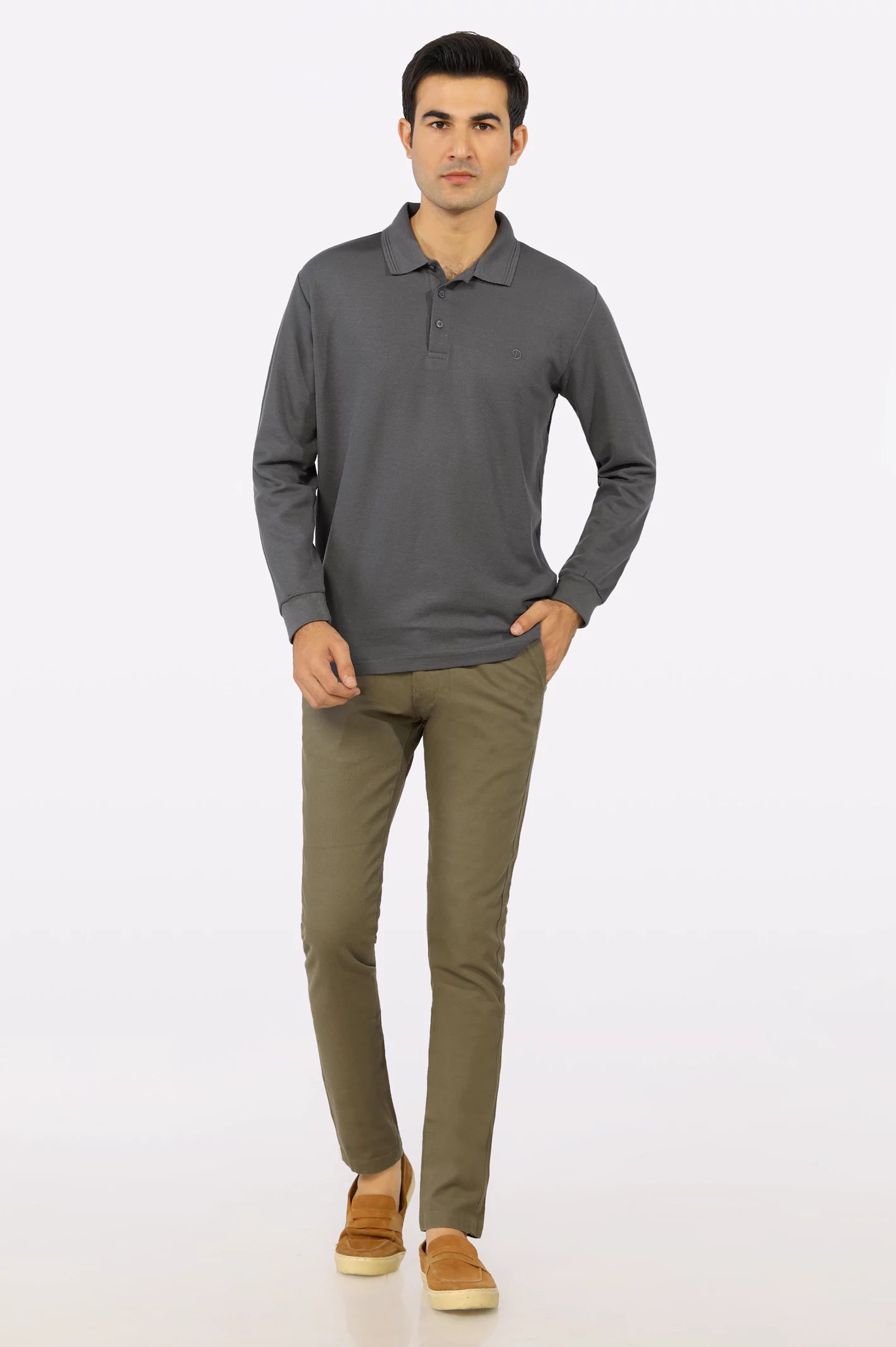 Dark Grey Long Sleeves Polo From Diners