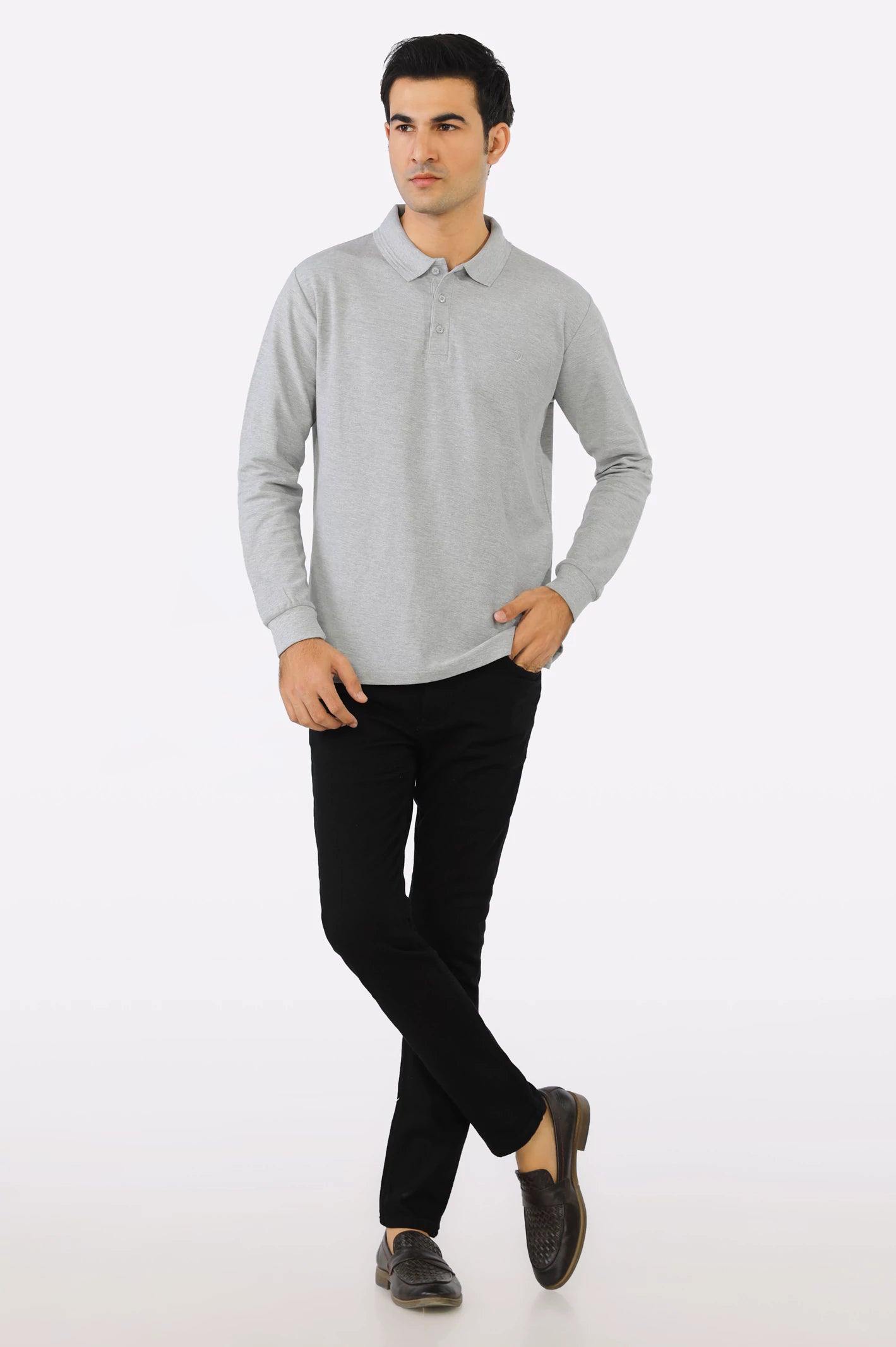 Heather Grey Long Sleeves Polo From Diners