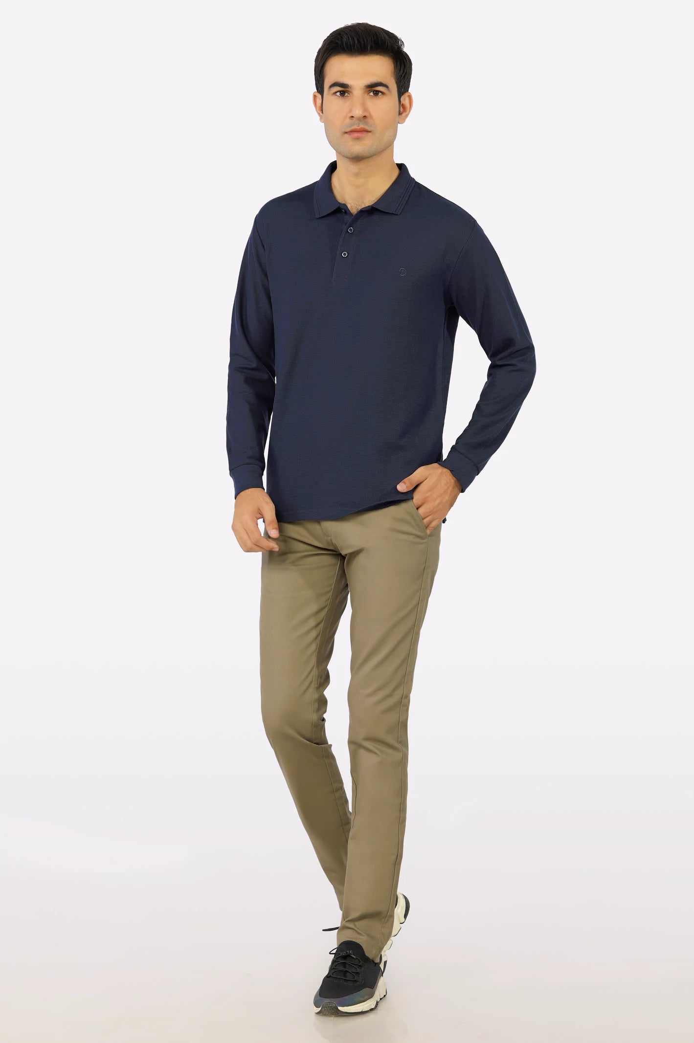 Navy Blue Long Sleeves Polo From Diners