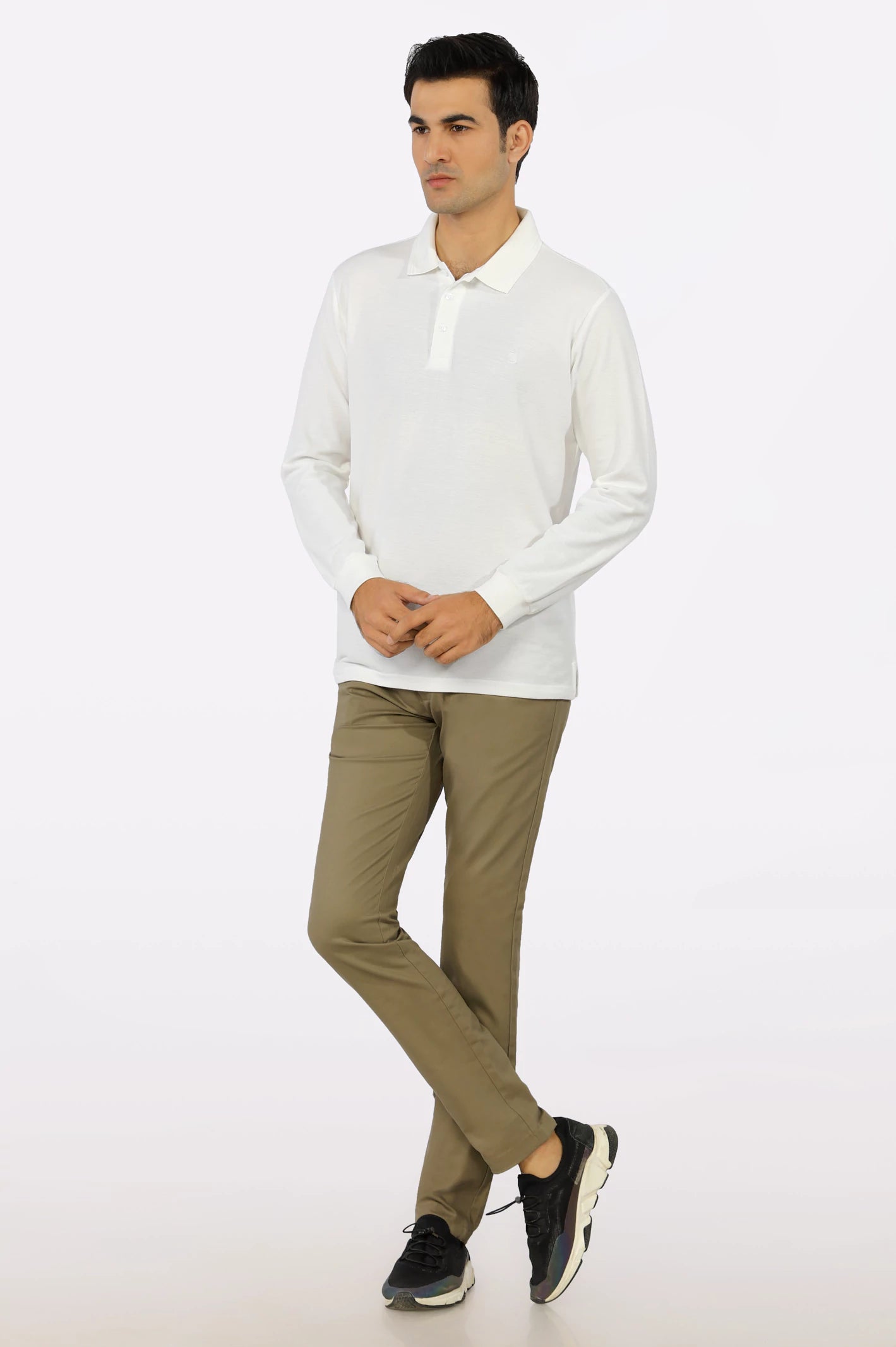 White Long Sleeves Polo From Diners