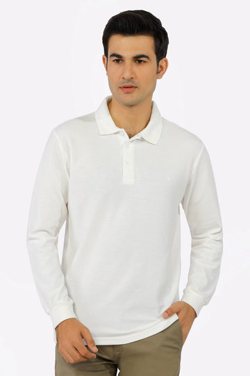 White Long Sleeves Polo From Diners