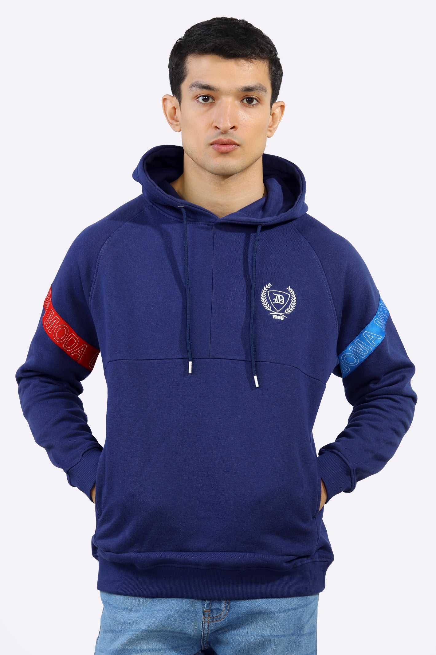 Blue Embroidered Logo Pullover Hoodie