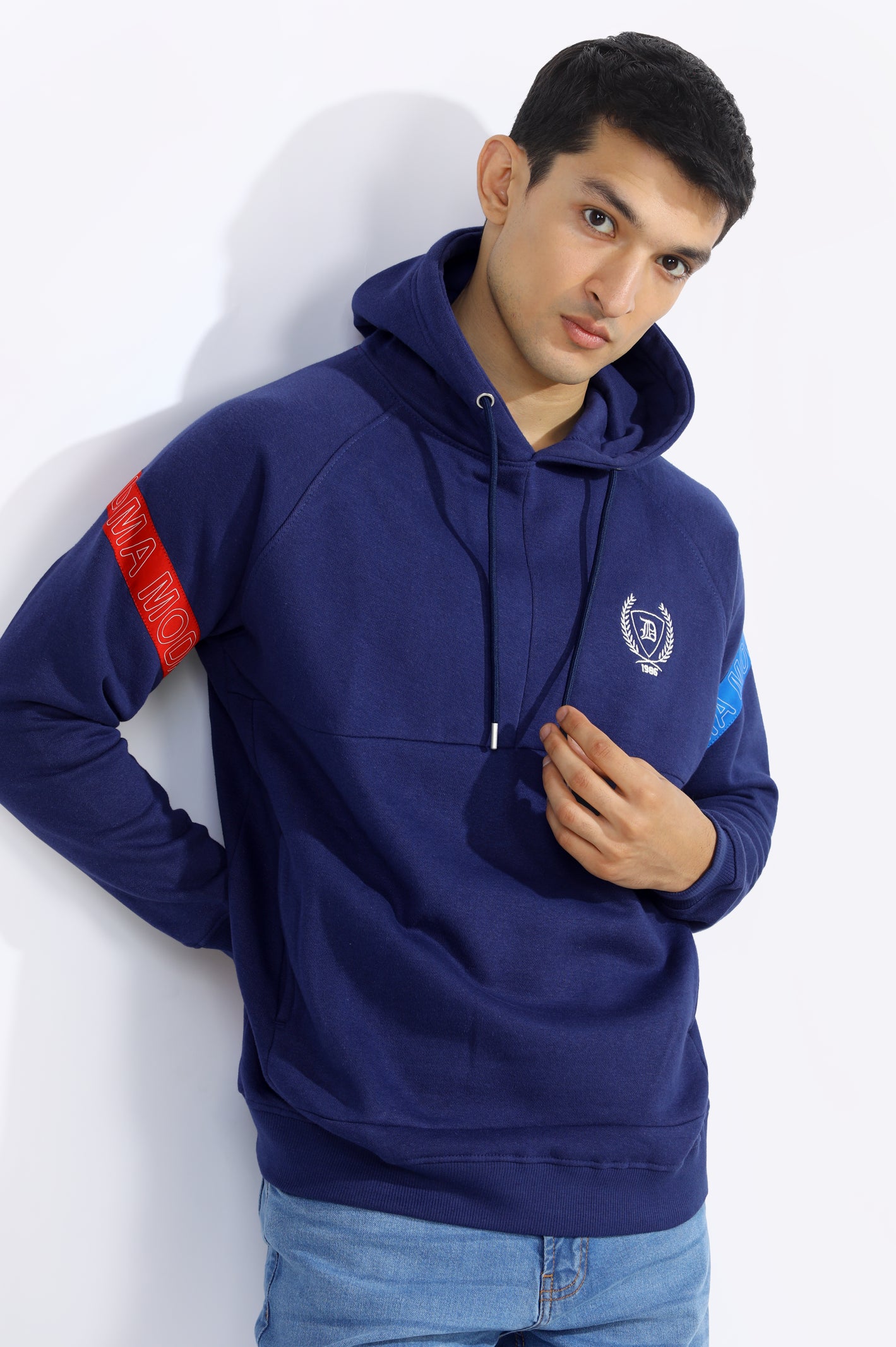 Blue Embroidered Logo Pullover Hoodie