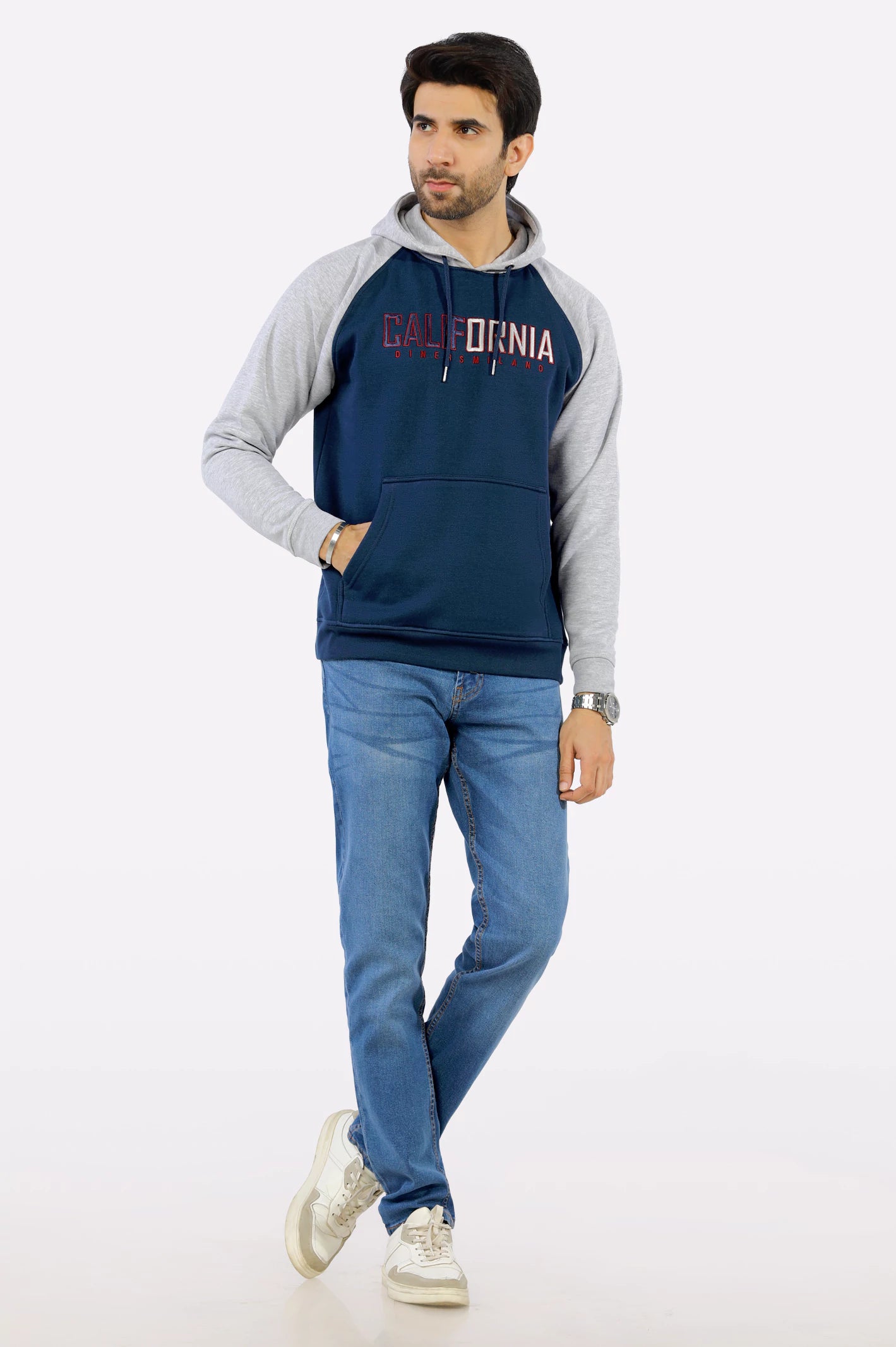 Mens Navy Blue Embroidered Hoodie