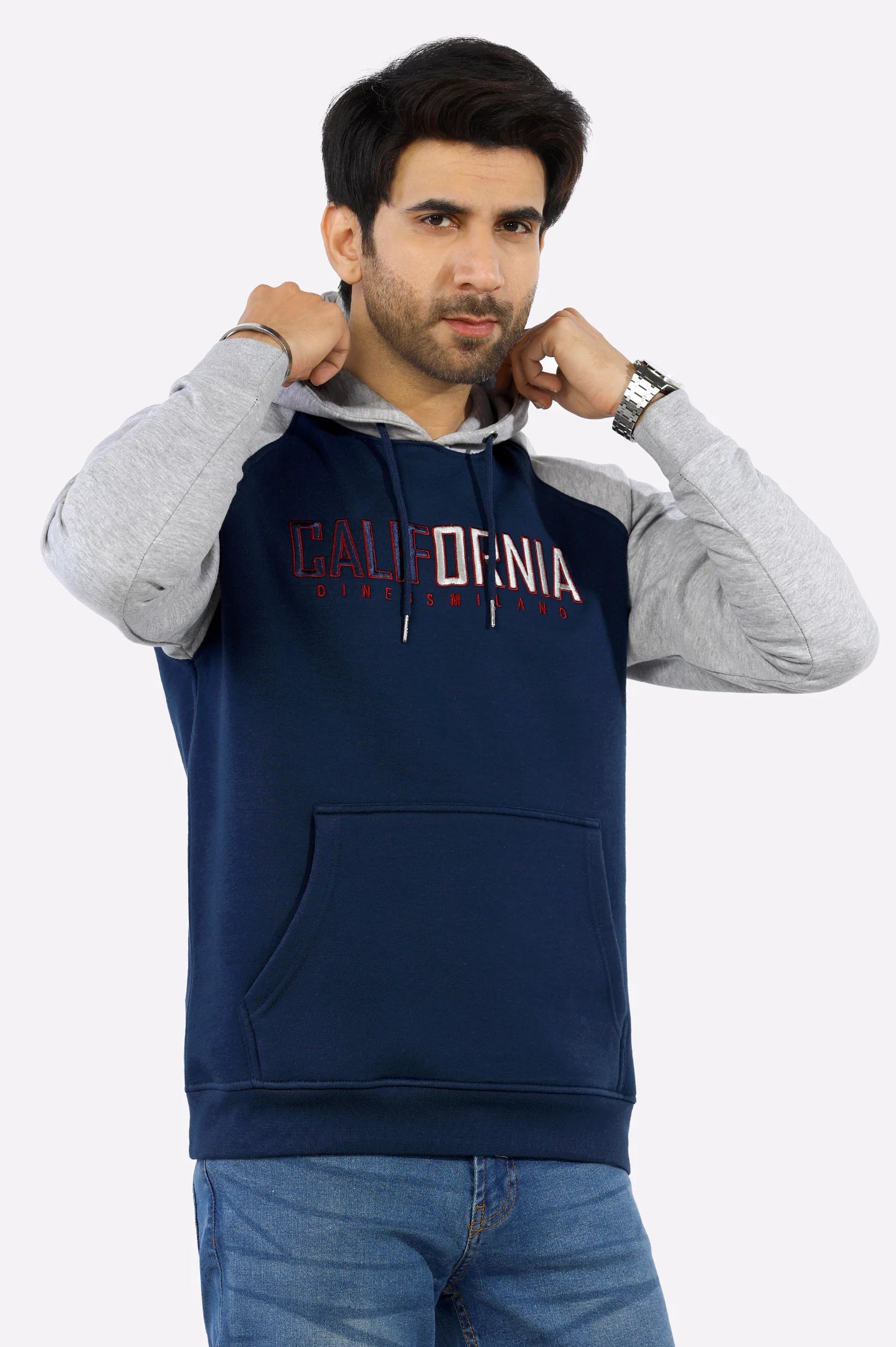 Navy Blue Embroidered Hoodie From Diners