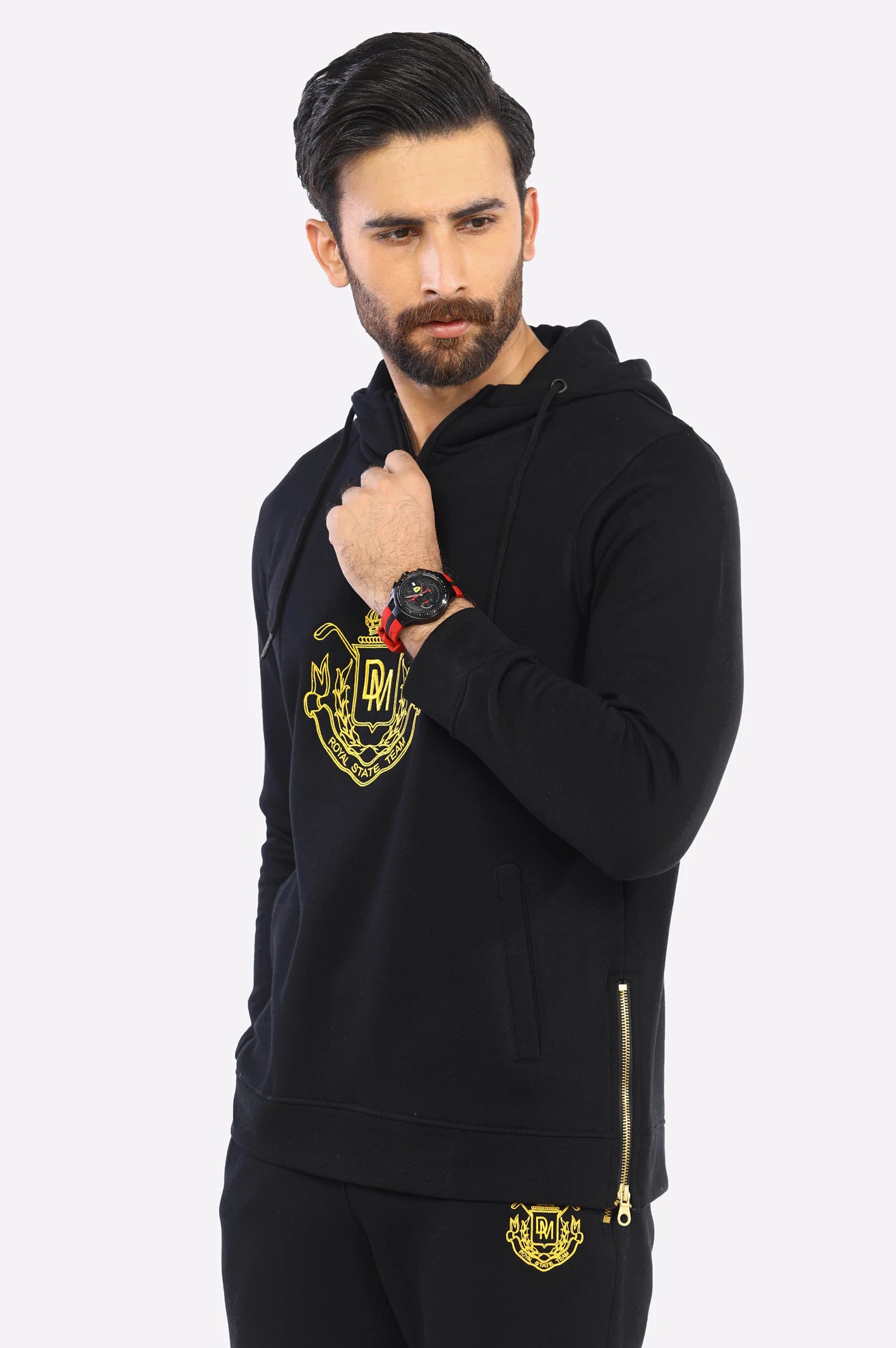 Black Embroidered Pullover Hoodie – Diners Pakistan