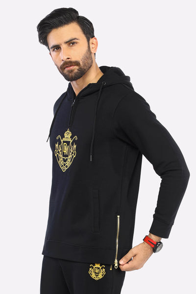 Mens Embroidered Black Hoodie