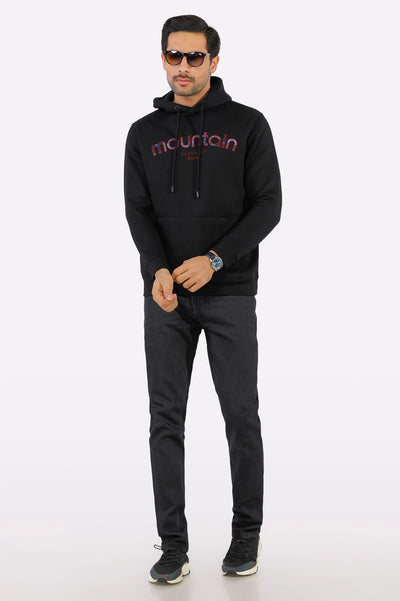 Black Embroidered Pullover Hoodie From Diners