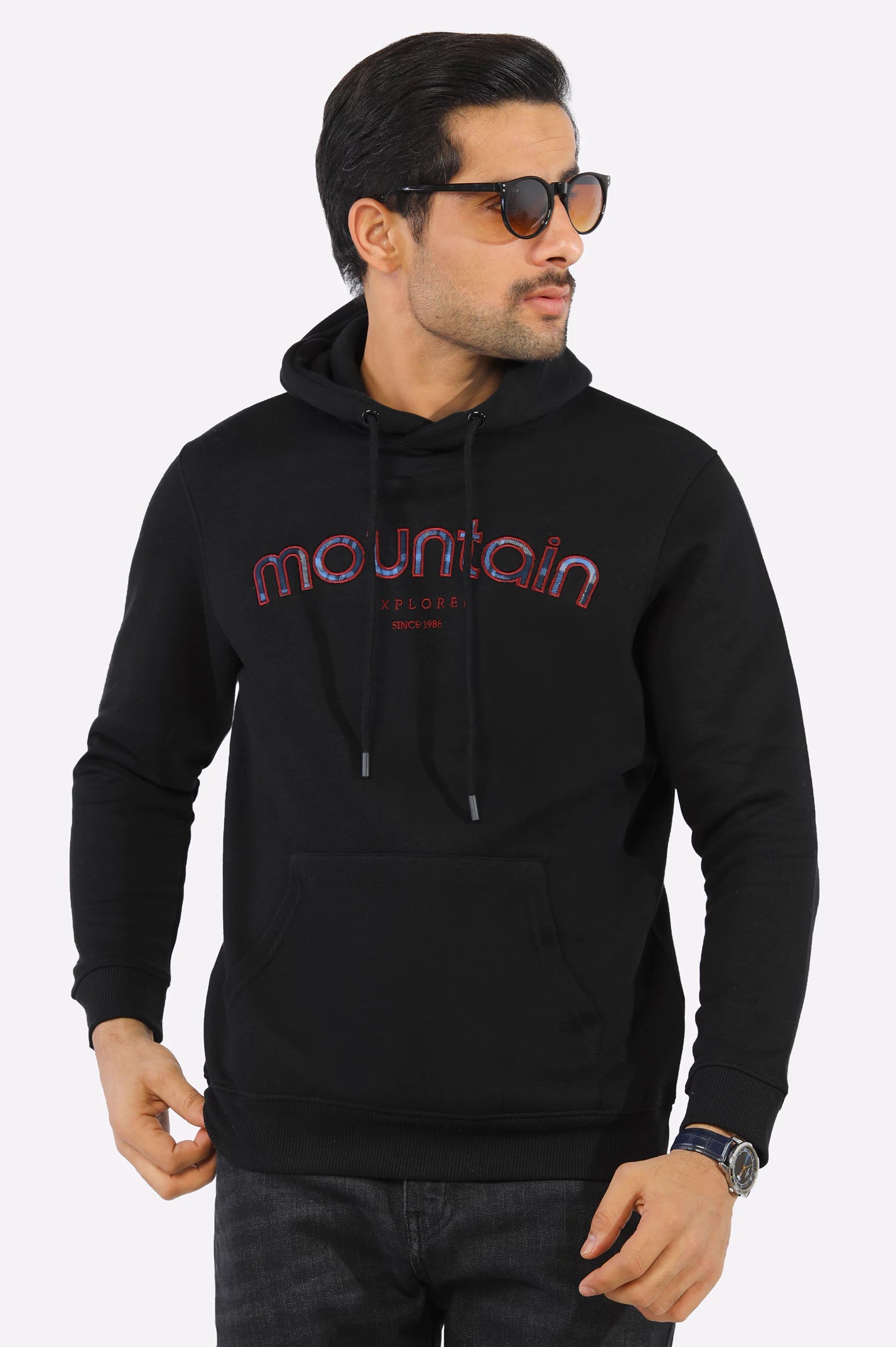 Black Embroidered Pullover Hoodie From Diners