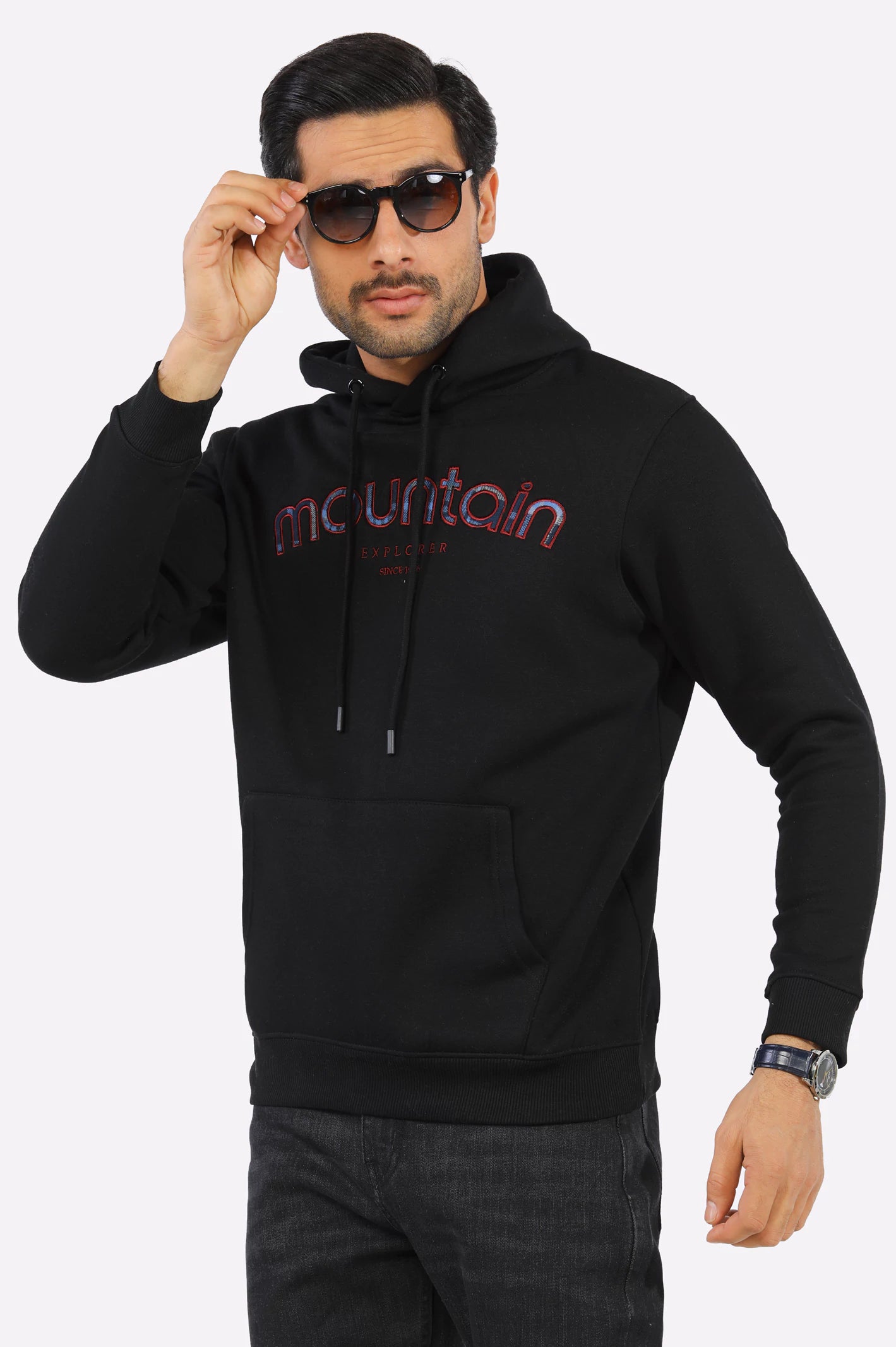 Black Embroidered Pullover Hoodie From Diners