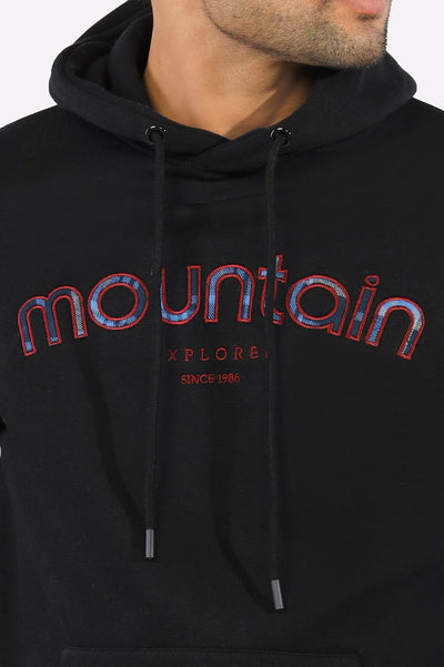 Black Embroidered Pullover Hoodie From Diners