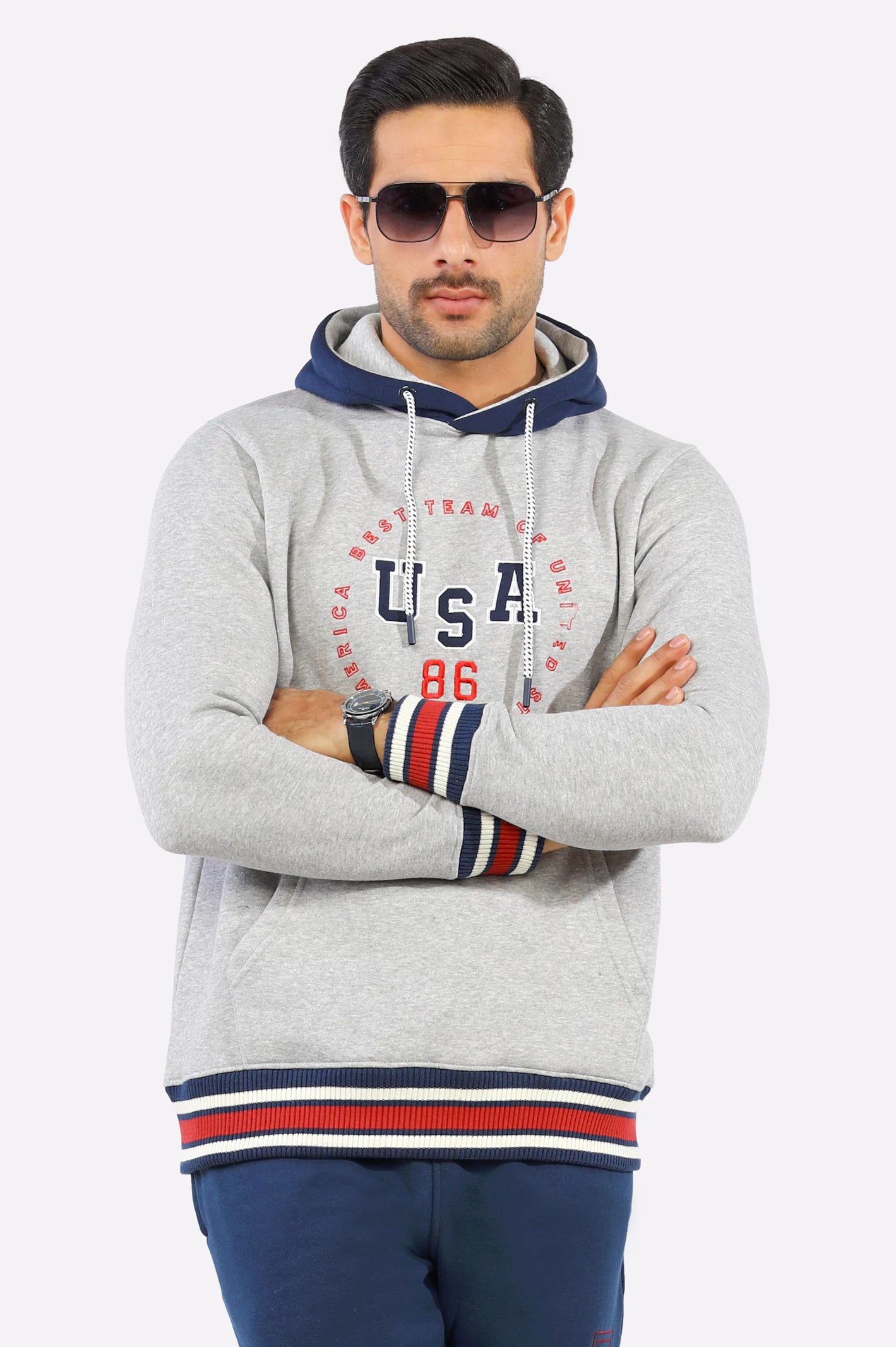 Heather Grey Embroidered Pullover Hoodie From Diners