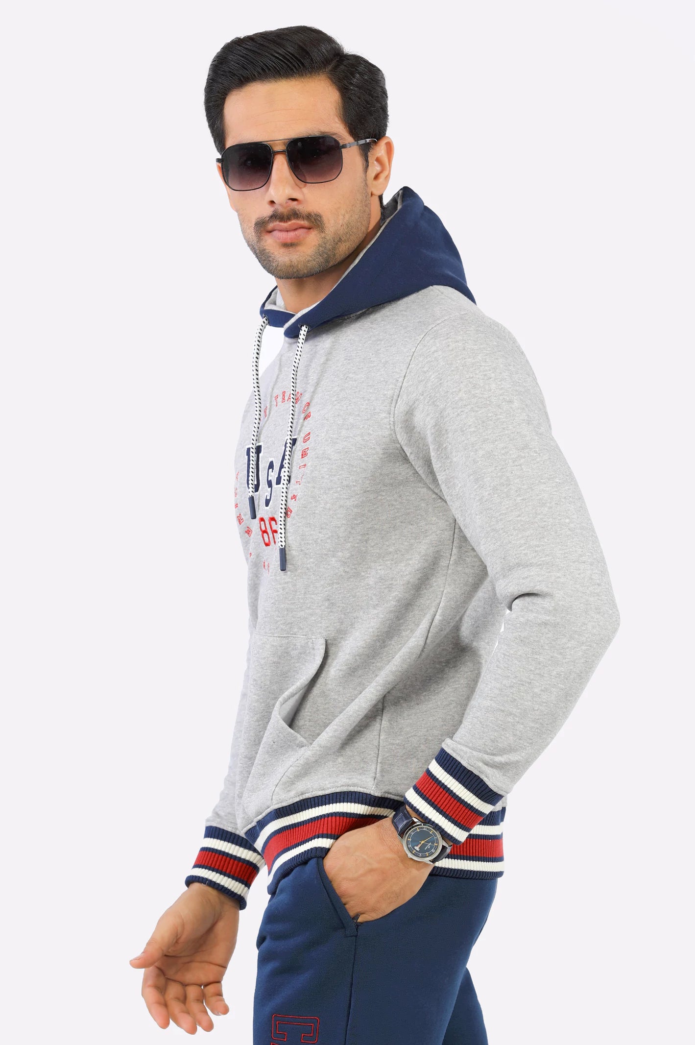 Heather Grey Embroidered Pullover Hoodie From Diners