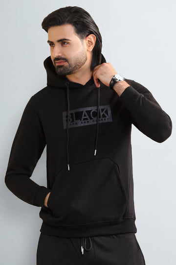 Black Embossed Graphic Hoodie