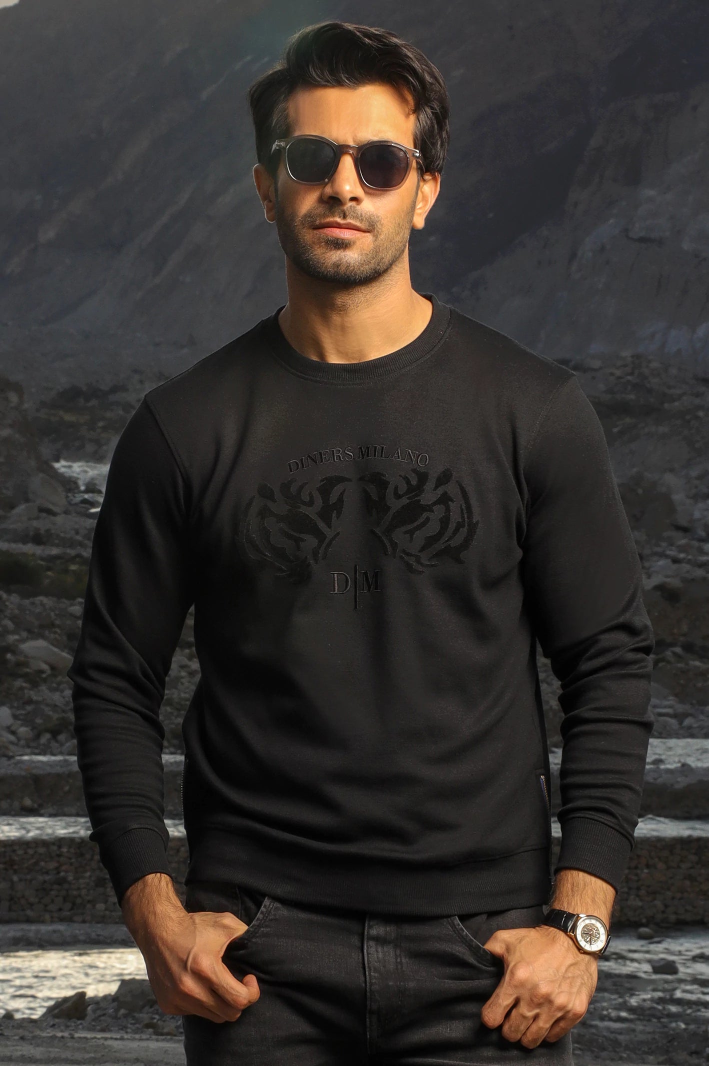 Black Graphic Embossed Sweatshirt From Diners