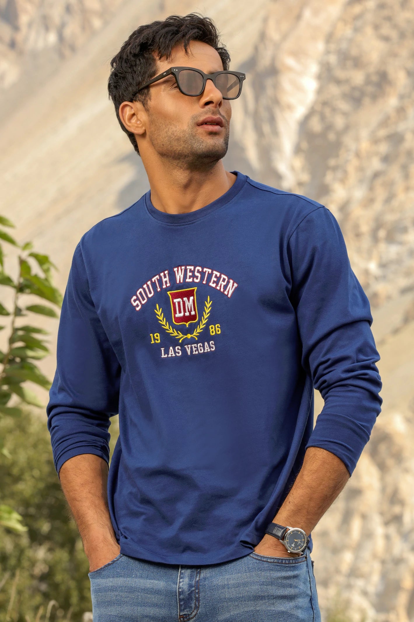 Navy Blue Embroidered Sweatshirt From Diners