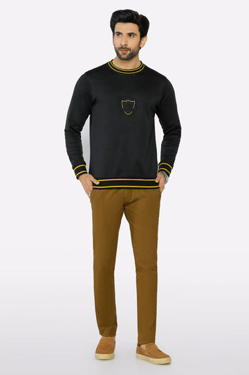 Black Emroidered Crew Neck Sweatshirt