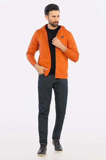 Basic Rust Zipper Hoodie for Men